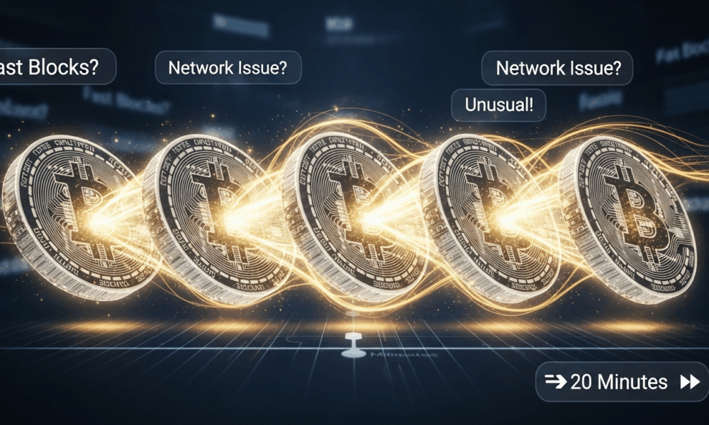 Five Bitcoin blocks were mined in just 20 minutes, sparking curiosity across the crypto community but analysts say it falls within expected statistical variance.