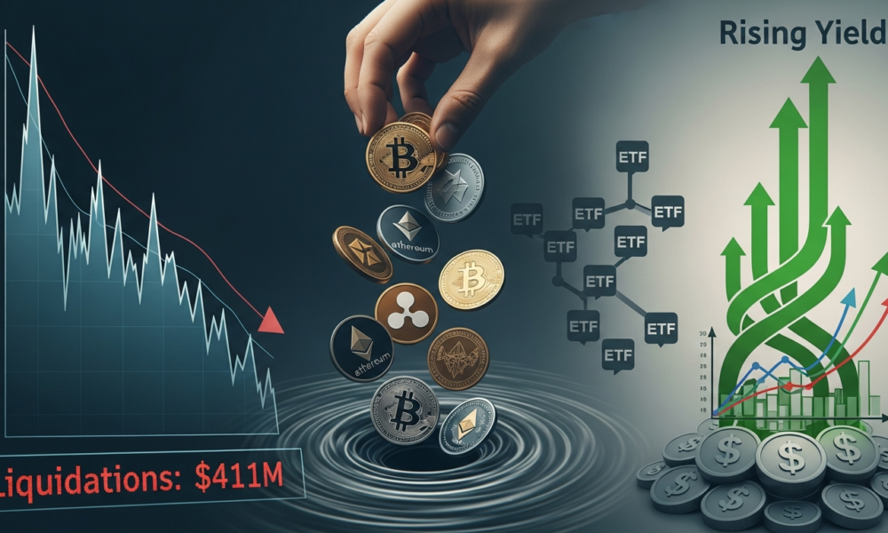 Crypto Markets Today: Why Prices Are Sliding — Rising Yields, ETF Outflows & $411M in Liquidations